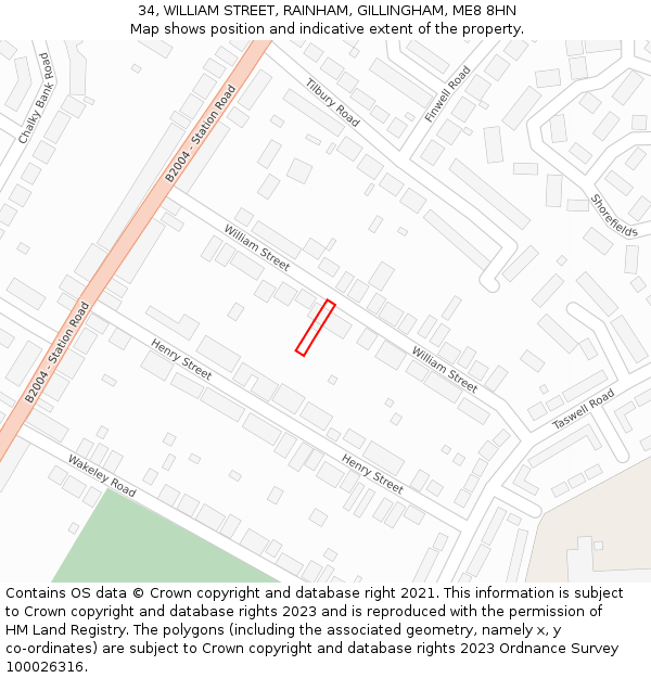 34, WILLIAM STREET, RAINHAM, GILLINGHAM, ME8 8HN: Location map and indicative extent of plot