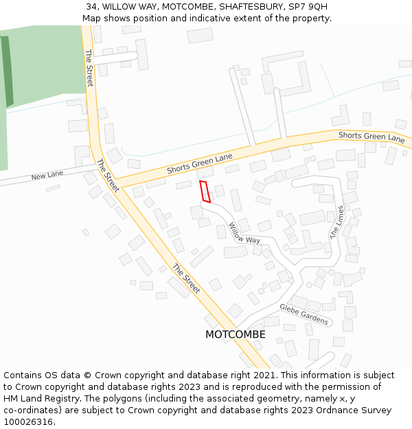 34, WILLOW WAY, MOTCOMBE, SHAFTESBURY, SP7 9QH: Location map and indicative extent of plot