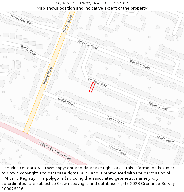 34, WINDSOR WAY, RAYLEIGH, SS6 8PF: Location map and indicative extent of plot
