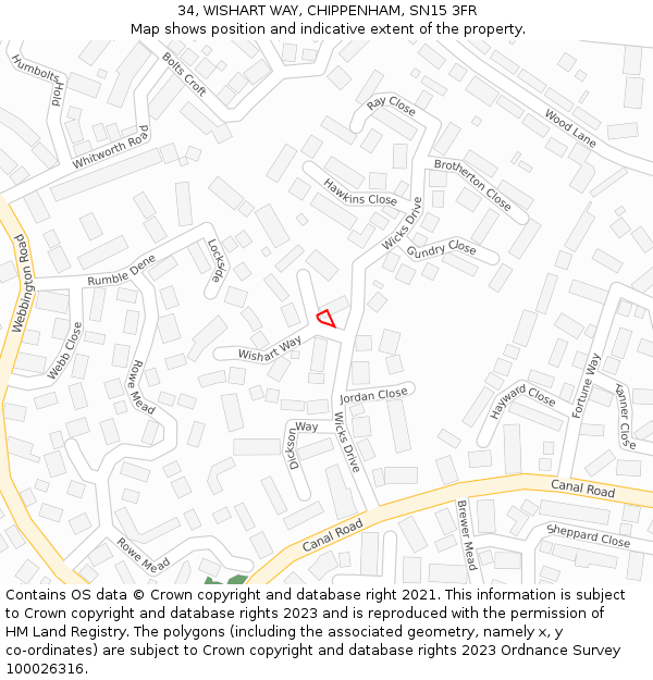 34, WISHART WAY, CHIPPENHAM, SN15 3FR: Location map and indicative extent of plot