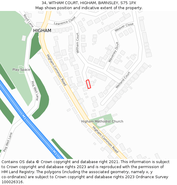 34, WITHAM COURT, HIGHAM, BARNSLEY, S75 1PX: Location map and indicative extent of plot