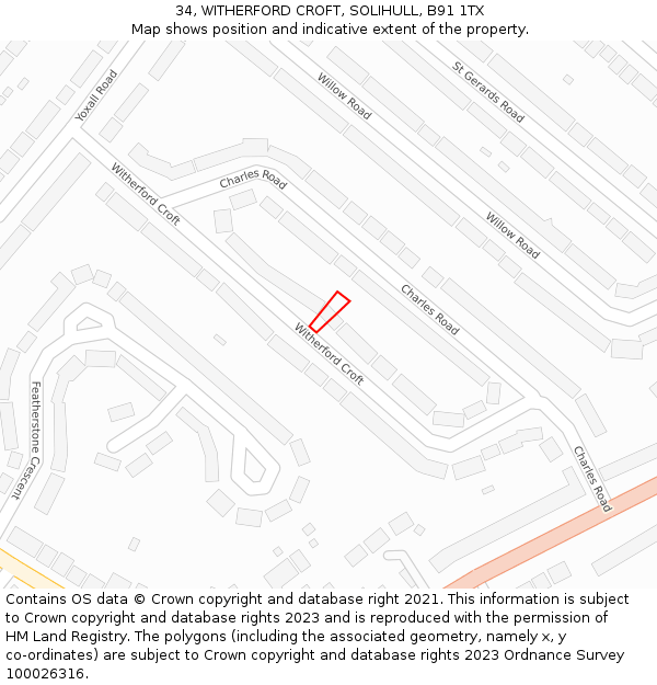 34, WITHERFORD CROFT, SOLIHULL, B91 1TX: Location map and indicative extent of plot