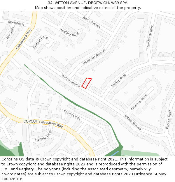 34, WITTON AVENUE, DROITWICH, WR9 8PA: Location map and indicative extent of plot