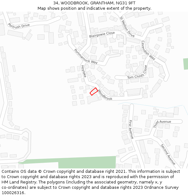 34, WOODBROOK, GRANTHAM, NG31 9FT: Location map and indicative extent of plot