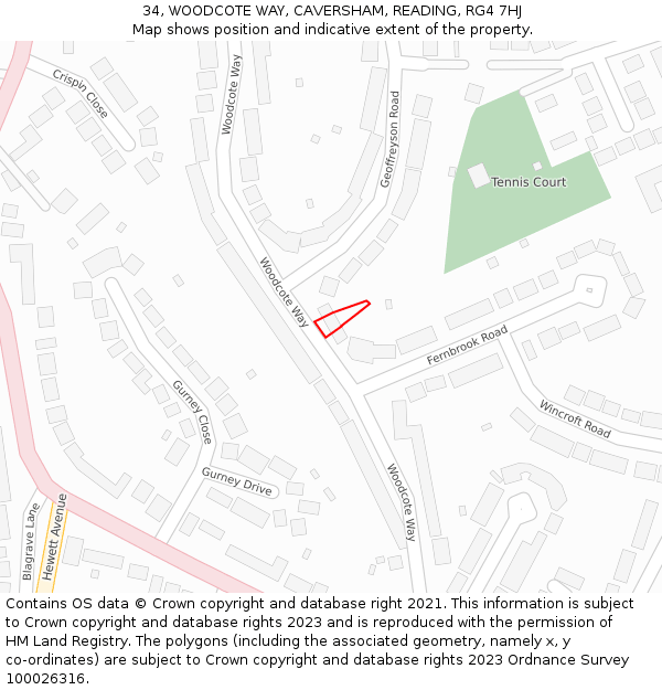 34, WOODCOTE WAY, CAVERSHAM, READING, RG4 7HJ: Location map and indicative extent of plot