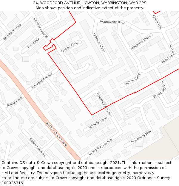 34, WOODFORD AVENUE, LOWTON, WARRINGTON, WA3 2PS: Location map and indicative extent of plot