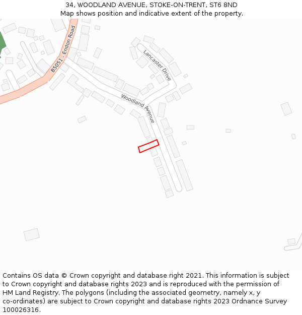 34, WOODLAND AVENUE, STOKE-ON-TRENT, ST6 8ND: Location map and indicative extent of plot