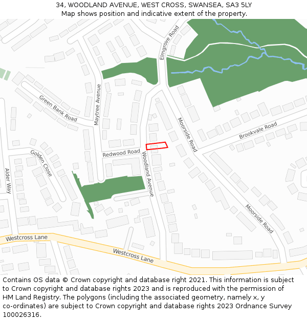 34, WOODLAND AVENUE, WEST CROSS, SWANSEA, SA3 5LY: Location map and indicative extent of plot