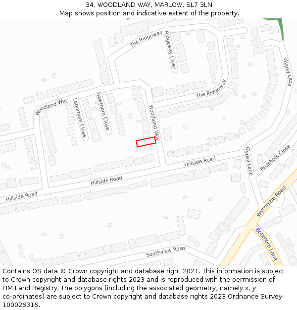 34, WOODLAND WAY, MARLOW, SL7 3LN: Location map and indicative extent of plot