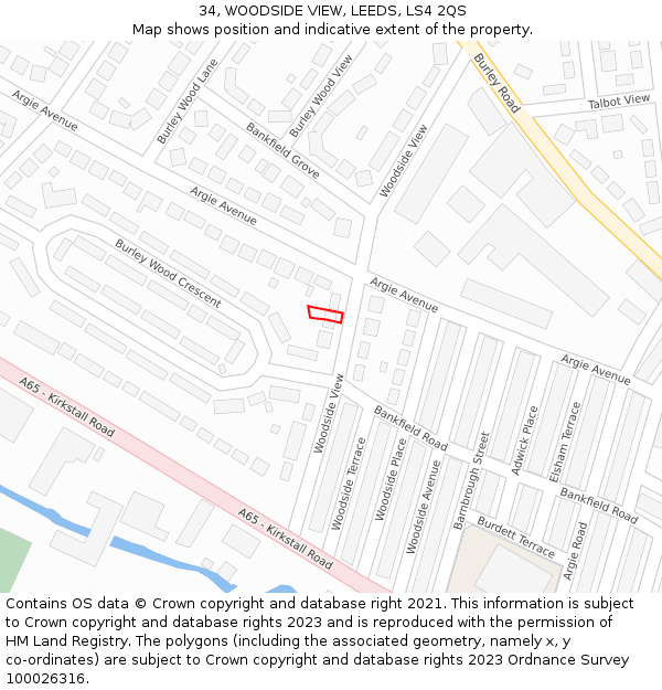 34, WOODSIDE VIEW, LEEDS, LS4 2QS: Location map and indicative extent of plot