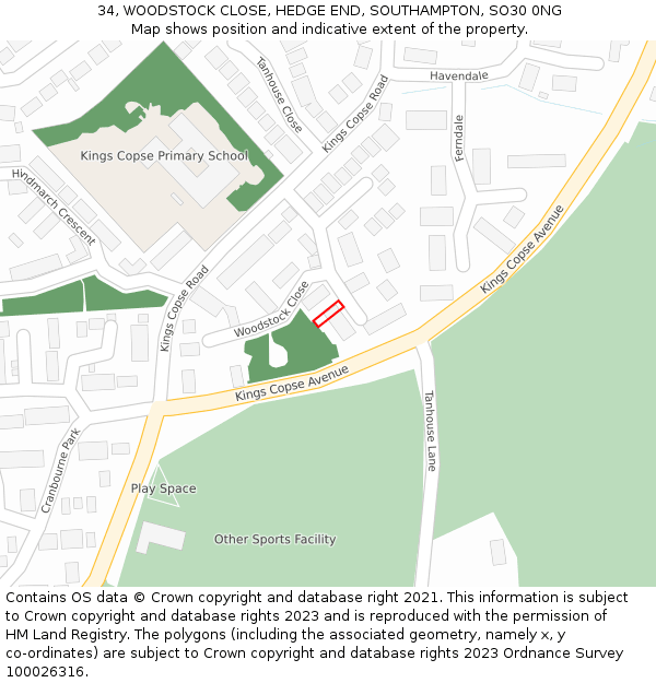34, WOODSTOCK CLOSE, HEDGE END, SOUTHAMPTON, SO30 0NG: Location map and indicative extent of plot