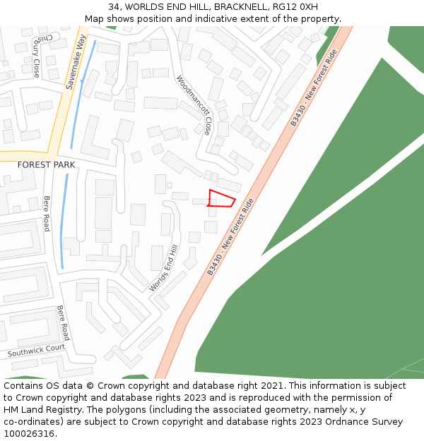34, WORLDS END HILL, BRACKNELL, RG12 0XH: Location map and indicative extent of plot