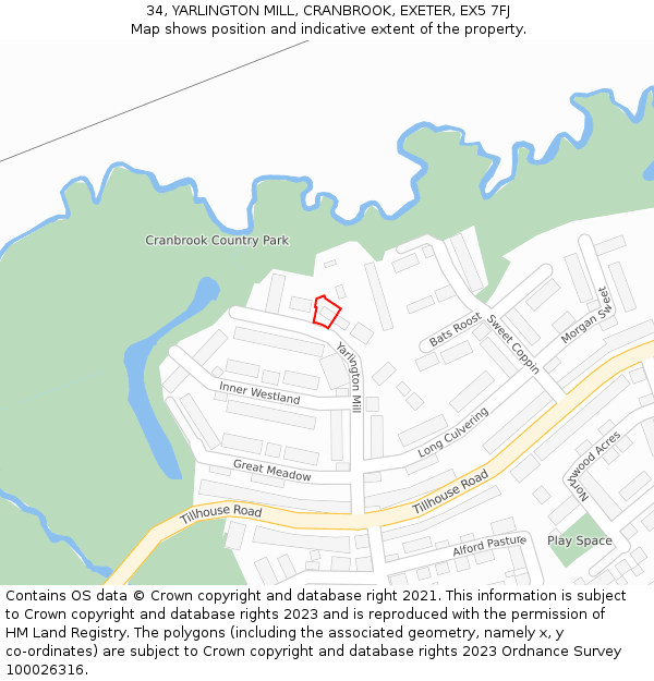 34, YARLINGTON MILL, CRANBROOK, EXETER, EX5 7FJ: Location map and indicative extent of plot