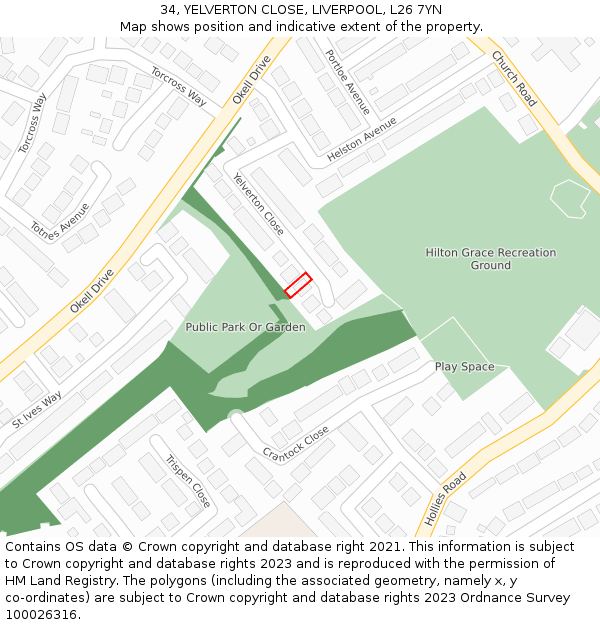 34, YELVERTON CLOSE, LIVERPOOL, L26 7YN: Location map and indicative extent of plot