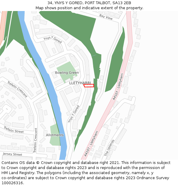 34, YNYS Y GORED, PORT TALBOT, SA13 2EB: Location map and indicative extent of plot