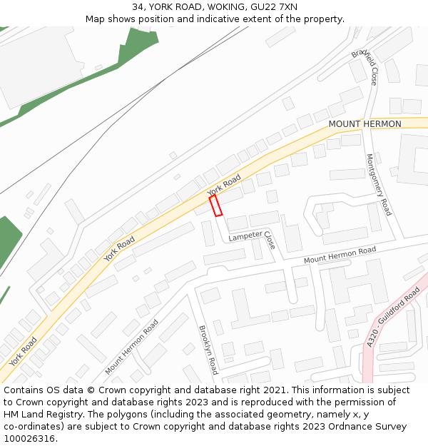34, YORK ROAD, WOKING, GU22 7XN: Location map and indicative extent of plot