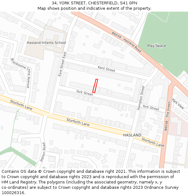 34, YORK STREET, CHESTERFIELD, S41 0PN: Location map and indicative extent of plot