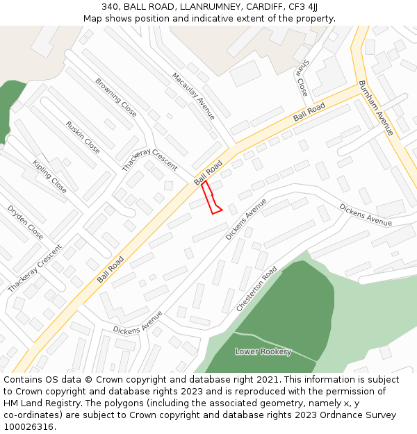 340, BALL ROAD, LLANRUMNEY, CARDIFF, CF3 4JJ: Location map and indicative extent of plot