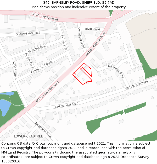 340, BARNSLEY ROAD, SHEFFIELD, S5 7AD: Location map and indicative extent of plot