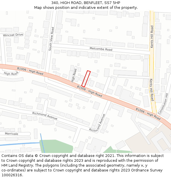 340, HIGH ROAD, BENFLEET, SS7 5HP: Location map and indicative extent of plot