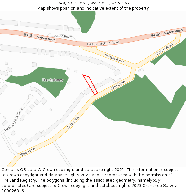 340, SKIP LANE, WALSALL, WS5 3RA: Location map and indicative extent of plot