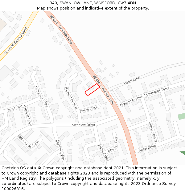 340, SWANLOW LANE, WINSFORD, CW7 4BN: Location map and indicative extent of plot