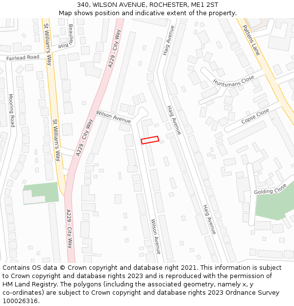 340, WILSON AVENUE, ROCHESTER, ME1 2ST: Location map and indicative extent of plot