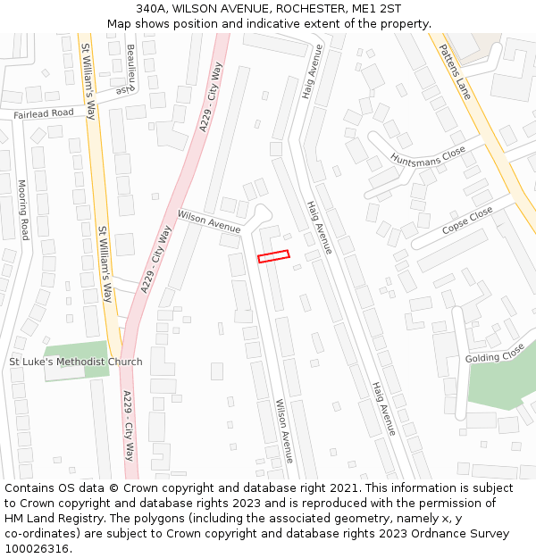 340A, WILSON AVENUE, ROCHESTER, ME1 2ST: Location map and indicative extent of plot