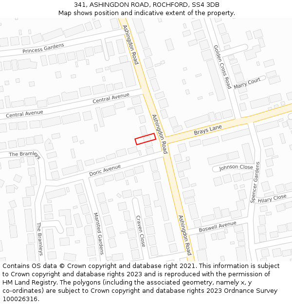 341, ASHINGDON ROAD, ROCHFORD, SS4 3DB: Location map and indicative extent of plot