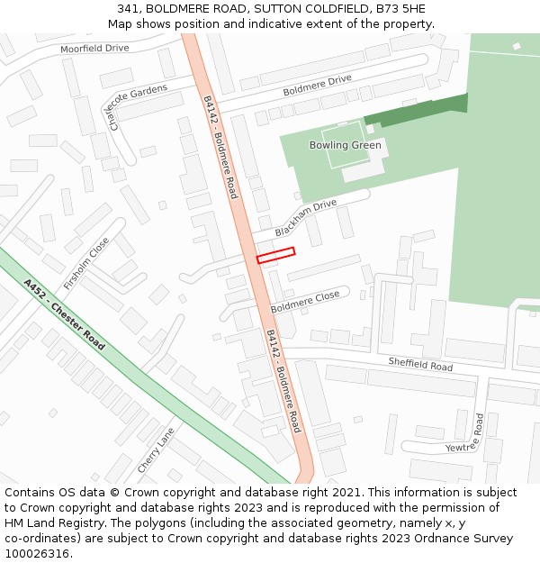 341, BOLDMERE ROAD, SUTTON COLDFIELD, B73 5HE: Location map and indicative extent of plot