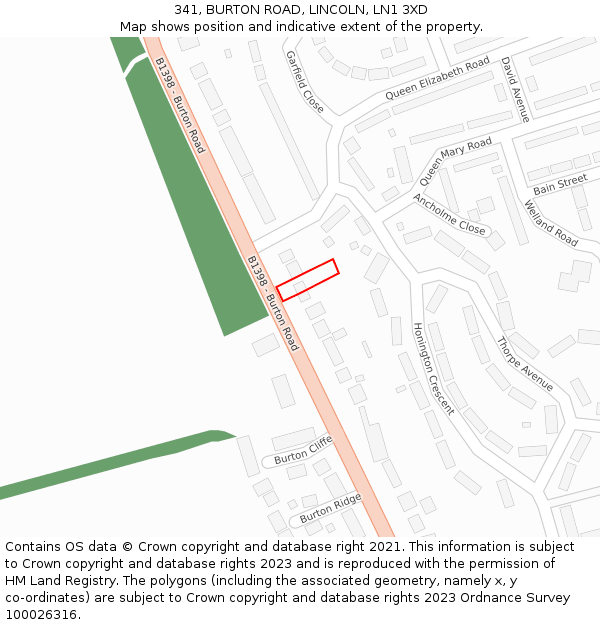 341, BURTON ROAD, LINCOLN, LN1 3XD: Location map and indicative extent of plot