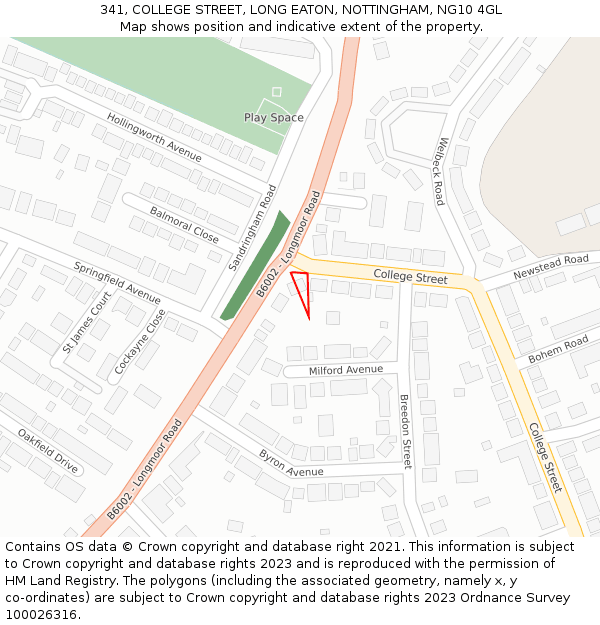 341, COLLEGE STREET, LONG EATON, NOTTINGHAM, NG10 4GL: Location map and indicative extent of plot