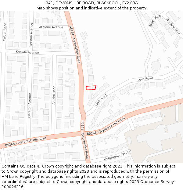 341, DEVONSHIRE ROAD, BLACKPOOL, FY2 0RA: Location map and indicative extent of plot