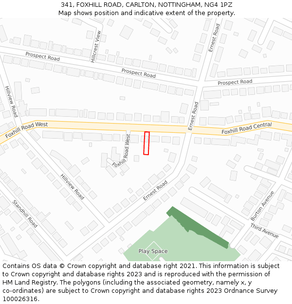 341, FOXHILL ROAD, CARLTON, NOTTINGHAM, NG4 1PZ: Location map and indicative extent of plot