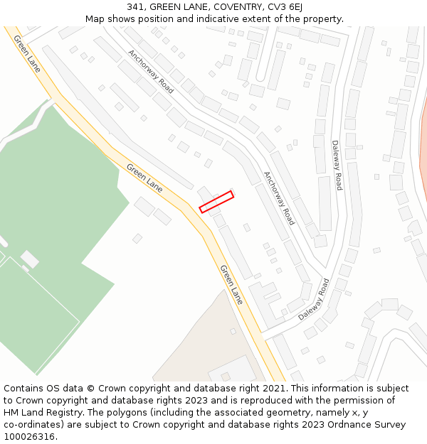 341, GREEN LANE, COVENTRY, CV3 6EJ: Location map and indicative extent of plot