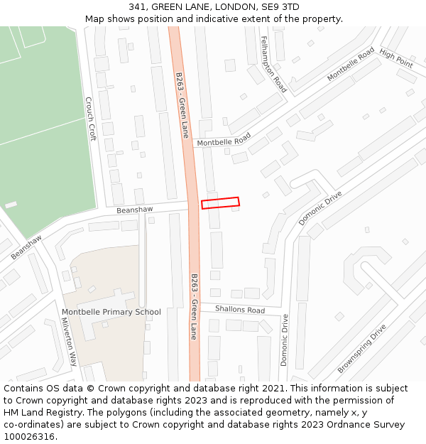 341, GREEN LANE, LONDON, SE9 3TD: Location map and indicative extent of plot