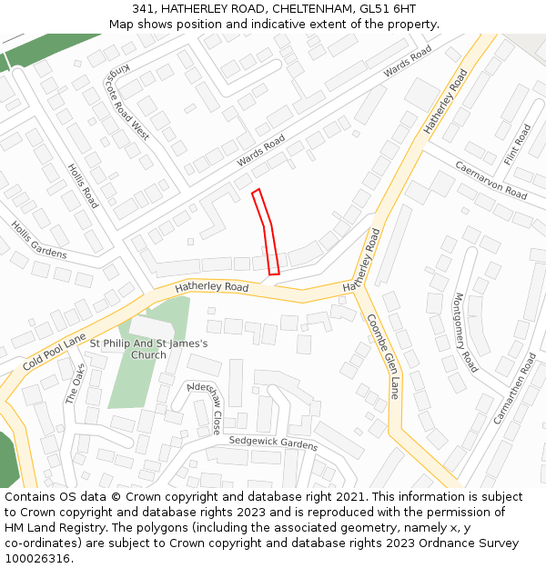341, HATHERLEY ROAD, CHELTENHAM, GL51 6HT: Location map and indicative extent of plot