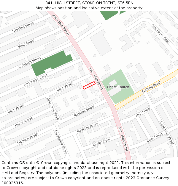 341, HIGH STREET, STOKE-ON-TRENT, ST6 5EN: Location map and indicative extent of plot