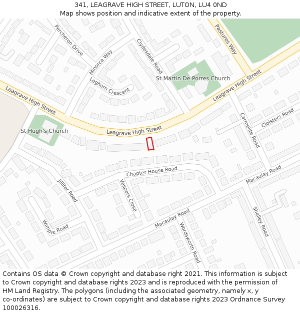 341, LEAGRAVE HIGH STREET, LUTON, LU4 0ND: Location map and indicative extent of plot