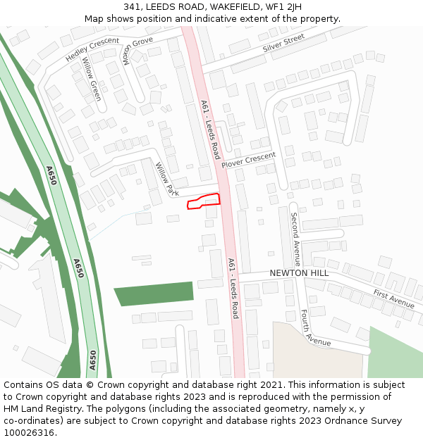 341, LEEDS ROAD, WAKEFIELD, WF1 2JH: Location map and indicative extent of plot