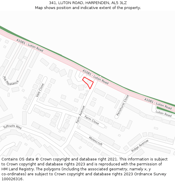 341, LUTON ROAD, HARPENDEN, AL5 3LZ: Location map and indicative extent of plot