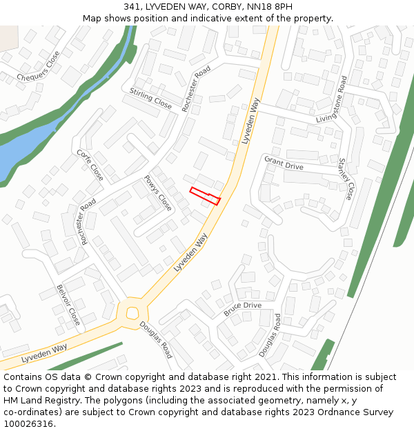 341, LYVEDEN WAY, CORBY, NN18 8PH: Location map and indicative extent of plot