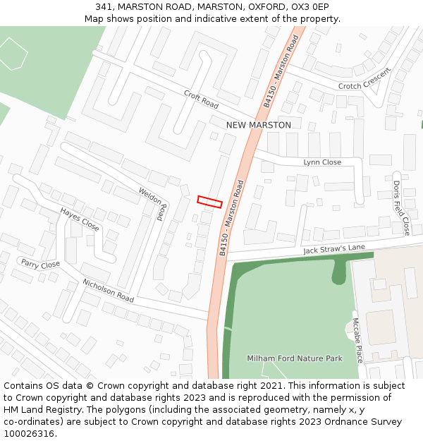 341, MARSTON ROAD, MARSTON, OXFORD, OX3 0EP: Location map and indicative extent of plot