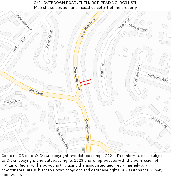 341, OVERDOWN ROAD, TILEHURST, READING, RG31 6PL: Location map and indicative extent of plot