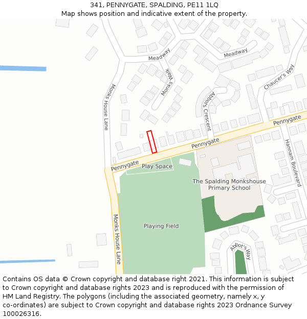 341, PENNYGATE, SPALDING, PE11 1LQ: Location map and indicative extent of plot