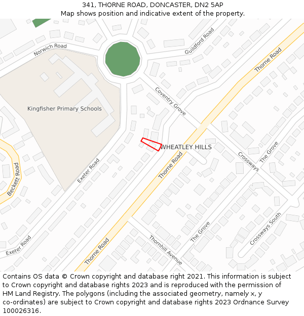 341, THORNE ROAD, DONCASTER, DN2 5AP: Location map and indicative extent of plot