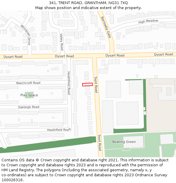 341, TRENT ROAD, GRANTHAM, NG31 7XQ: Location map and indicative extent of plot