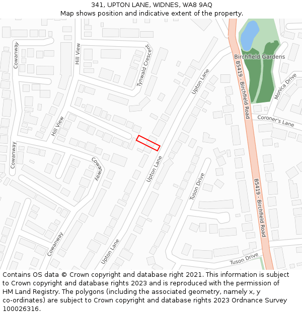 341, UPTON LANE, WIDNES, WA8 9AQ: Location map and indicative extent of plot