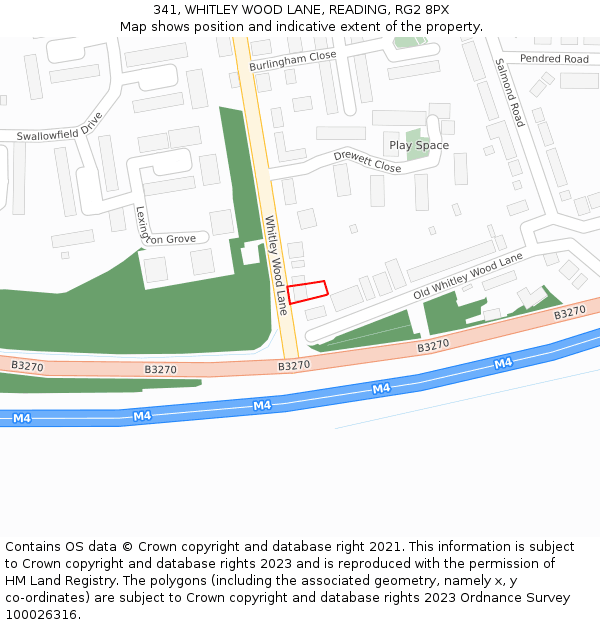 341, WHITLEY WOOD LANE, READING, RG2 8PX: Location map and indicative extent of plot