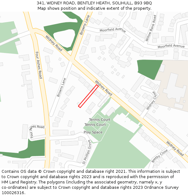 341, WIDNEY ROAD, BENTLEY HEATH, SOLIHULL, B93 9BQ: Location map and indicative extent of plot